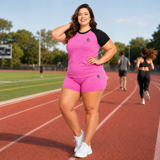 Black & Pink Athleisure Shorts Set