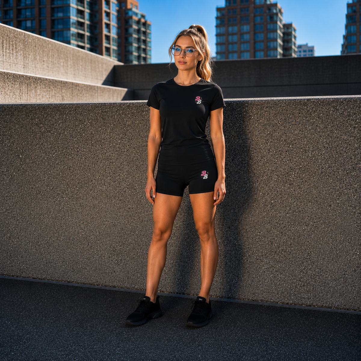 Black Athleisure Shorts Set