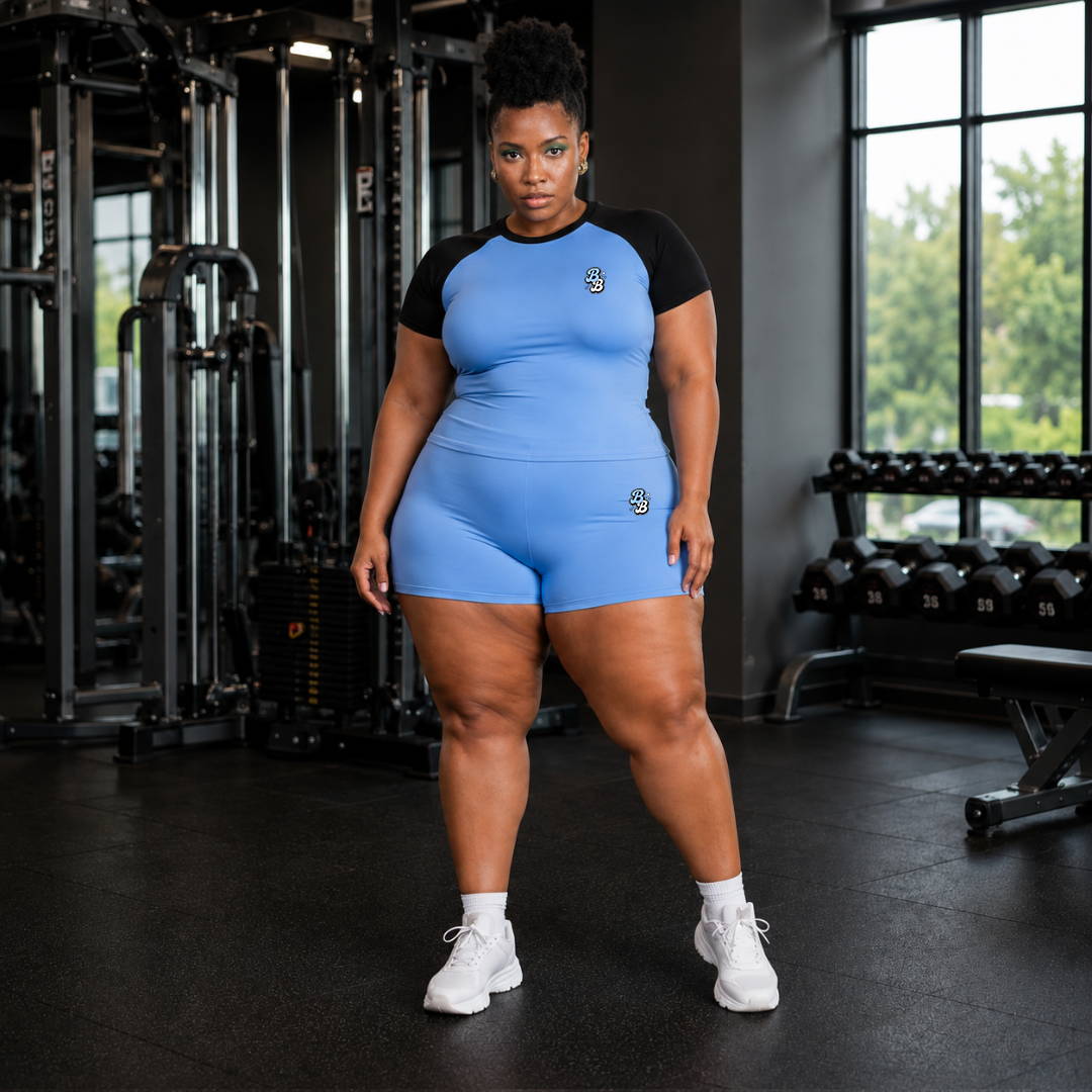 Blue & Black Athleisure Shorts Set