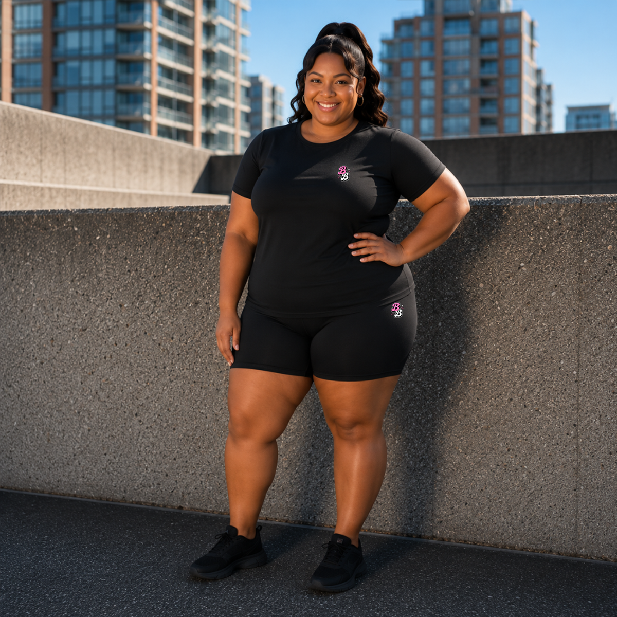 Black Athleisure Shorts Set
