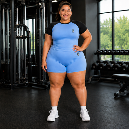 Blue & Black Athleisure Shorts Set