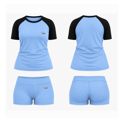 Blue & Black Athleisure Shorts Set