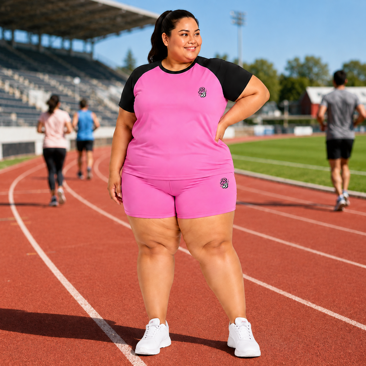 Black & Pink Athleisure Shorts Set