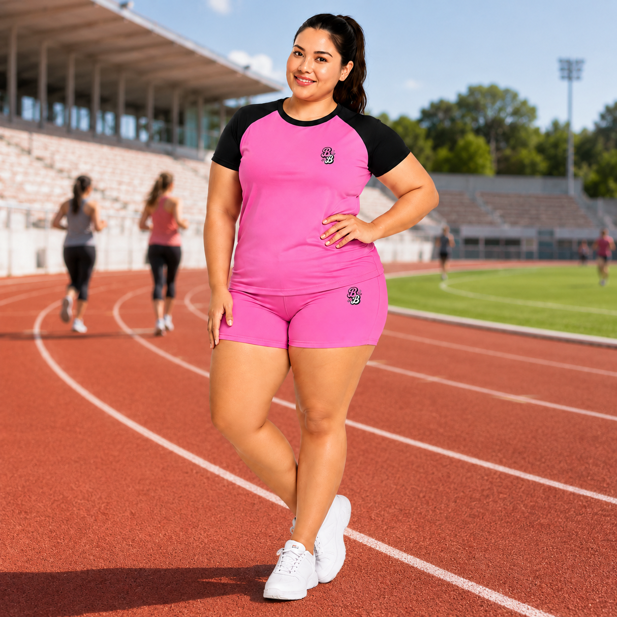 Black & Pink Athleisure Shorts Set