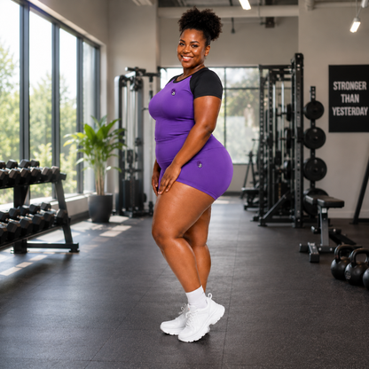 Purple & Black Athleisure Shorts