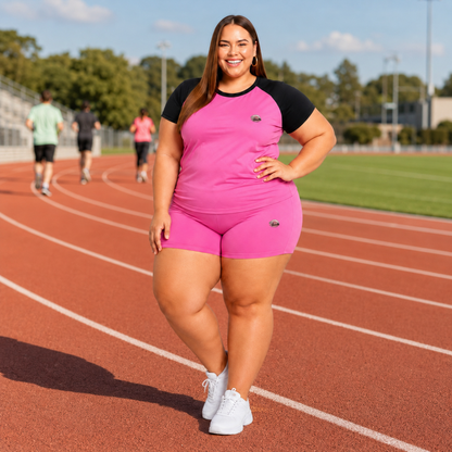 Black & Pink Athleisure Shorts Set