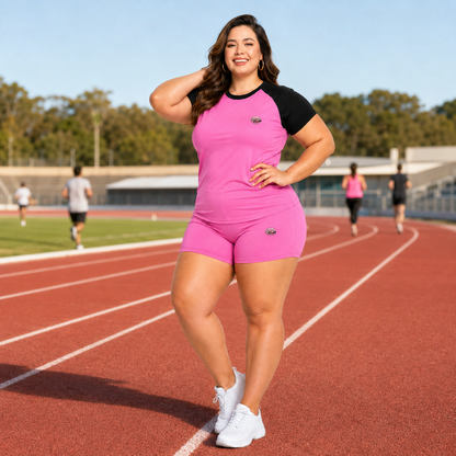 Black & Pink Athleisure Shorts Set