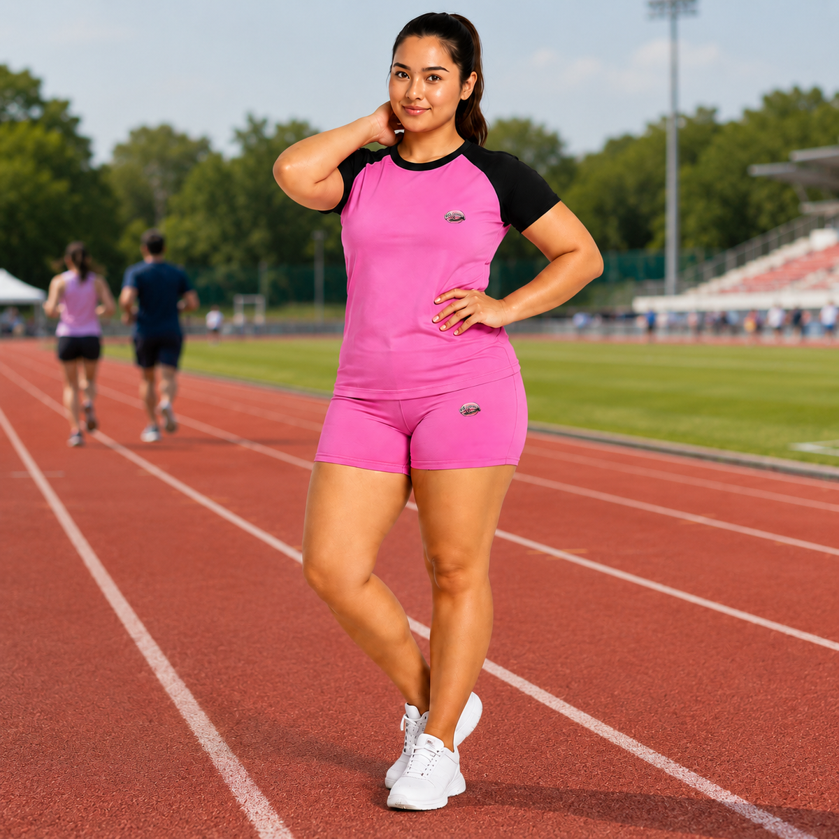 Black & Pink Athleisure Shorts Set