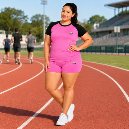 Black & Pink Athleisure Shorts Set