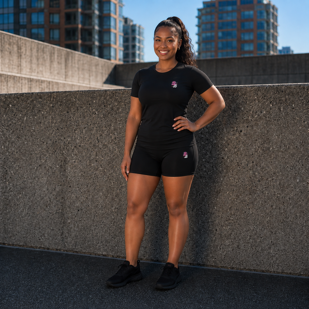 Black Athleisure Shorts Set