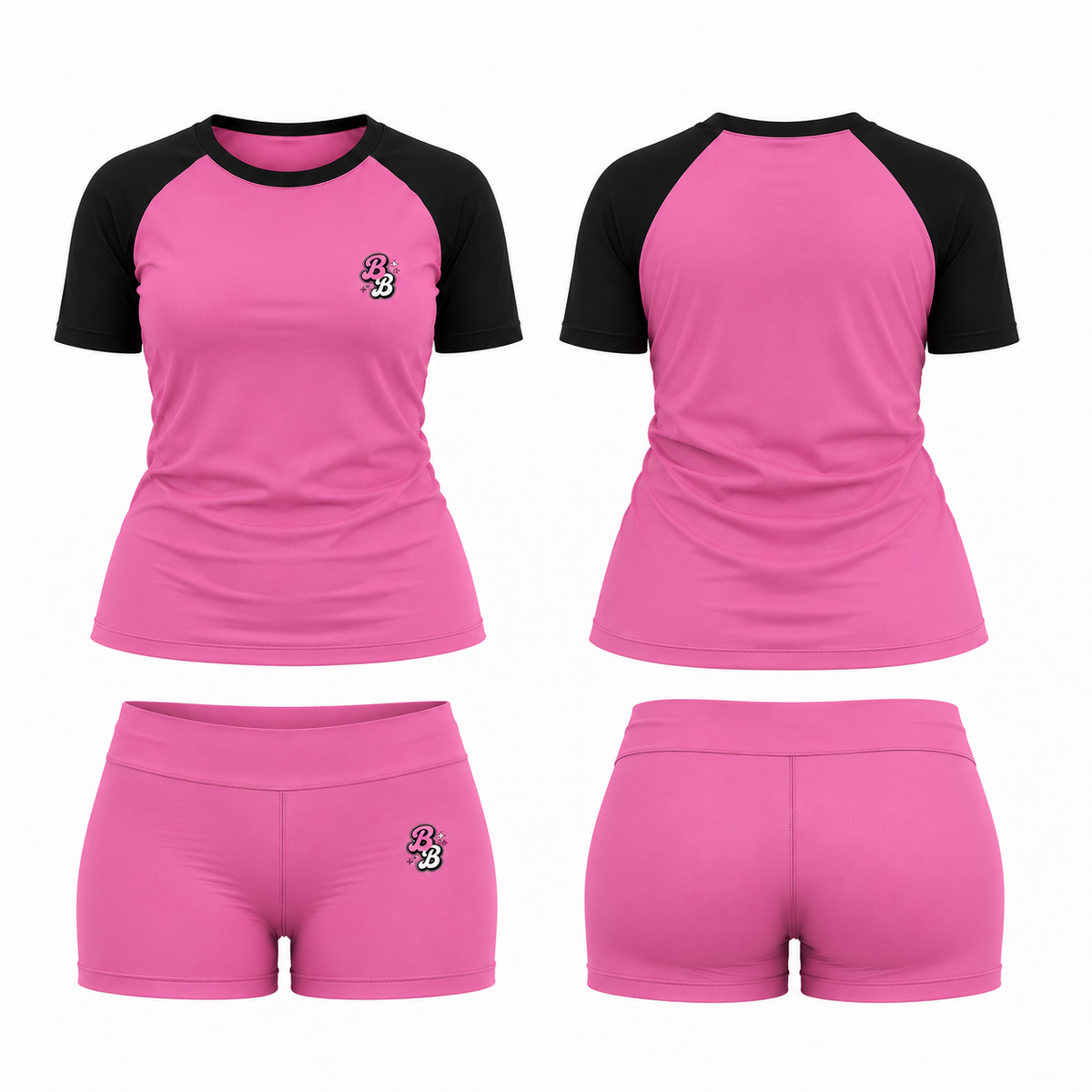 Black & Pink Athleisure Shorts Set