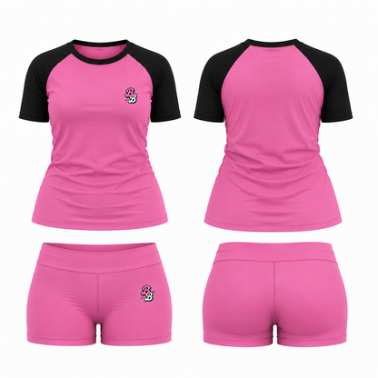 Black & Pink Athleisure Shorts Set