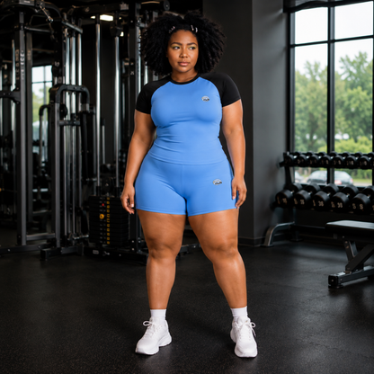 Blue & Black Athleisure Shorts Set