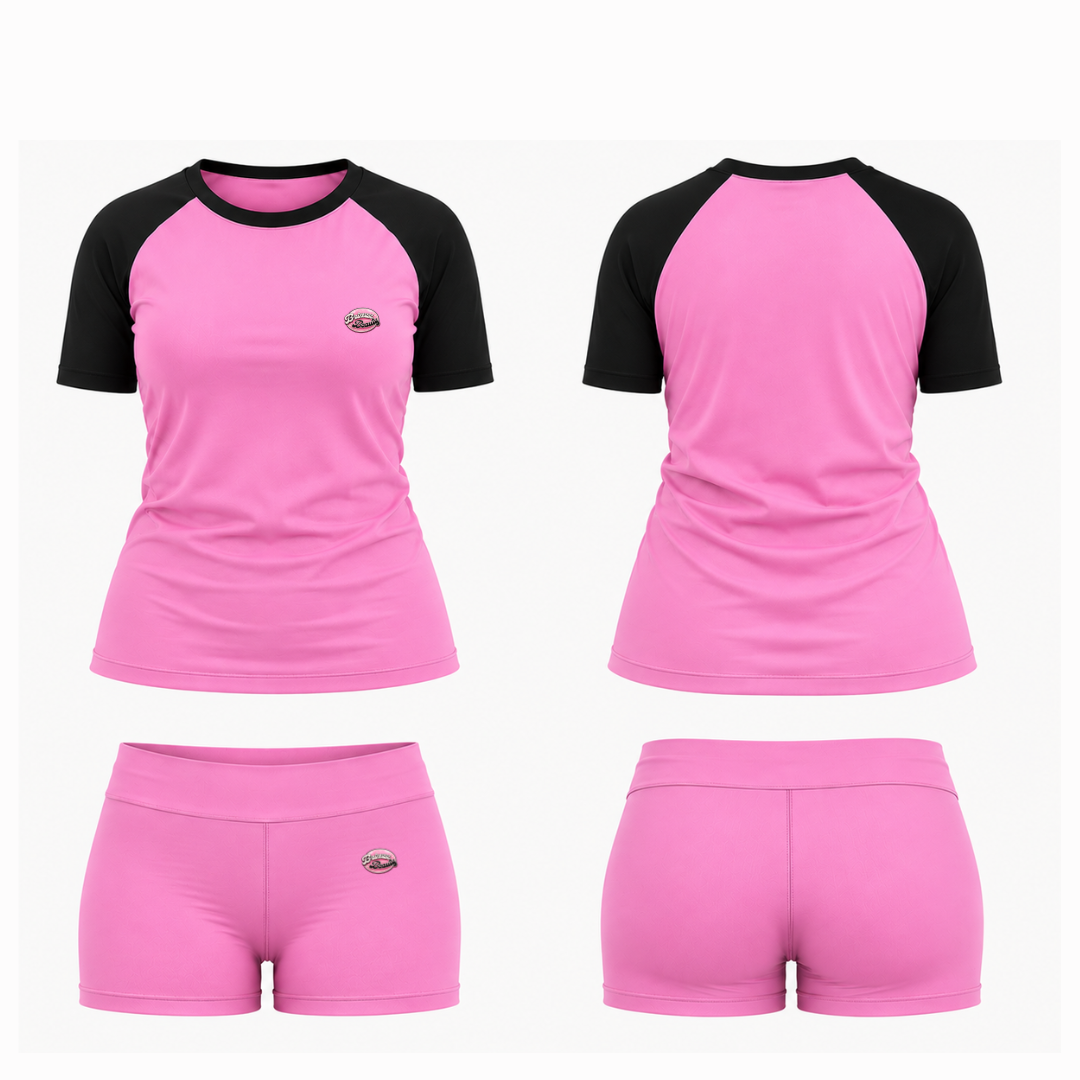 Black & Pink Athleisure Shorts Set