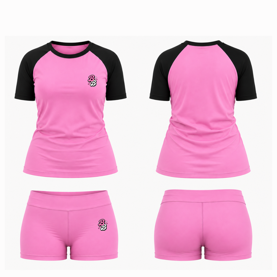 Black & Pink Athleisure Shorts Set