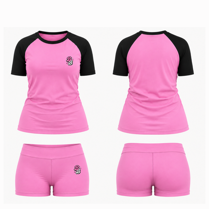 Black & Pink Athleisure Shorts Set