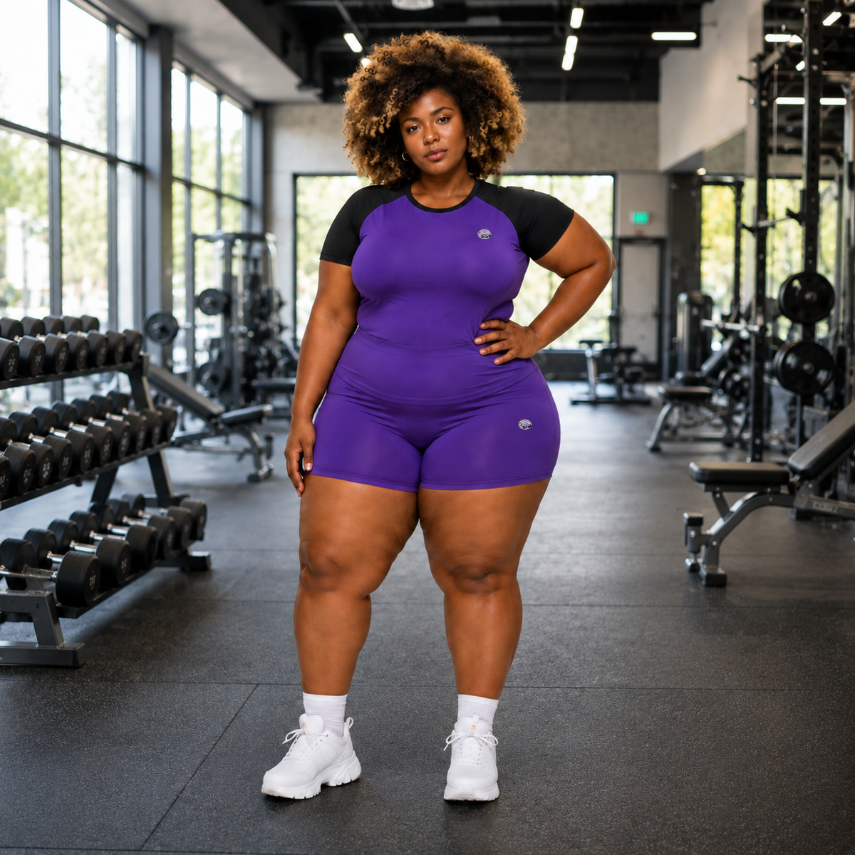 Purple & Black Athleisure Shorts