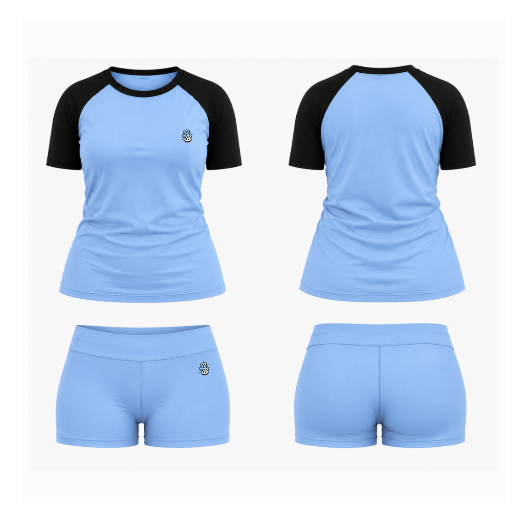 Blue & Black Athleisure Shorts Set