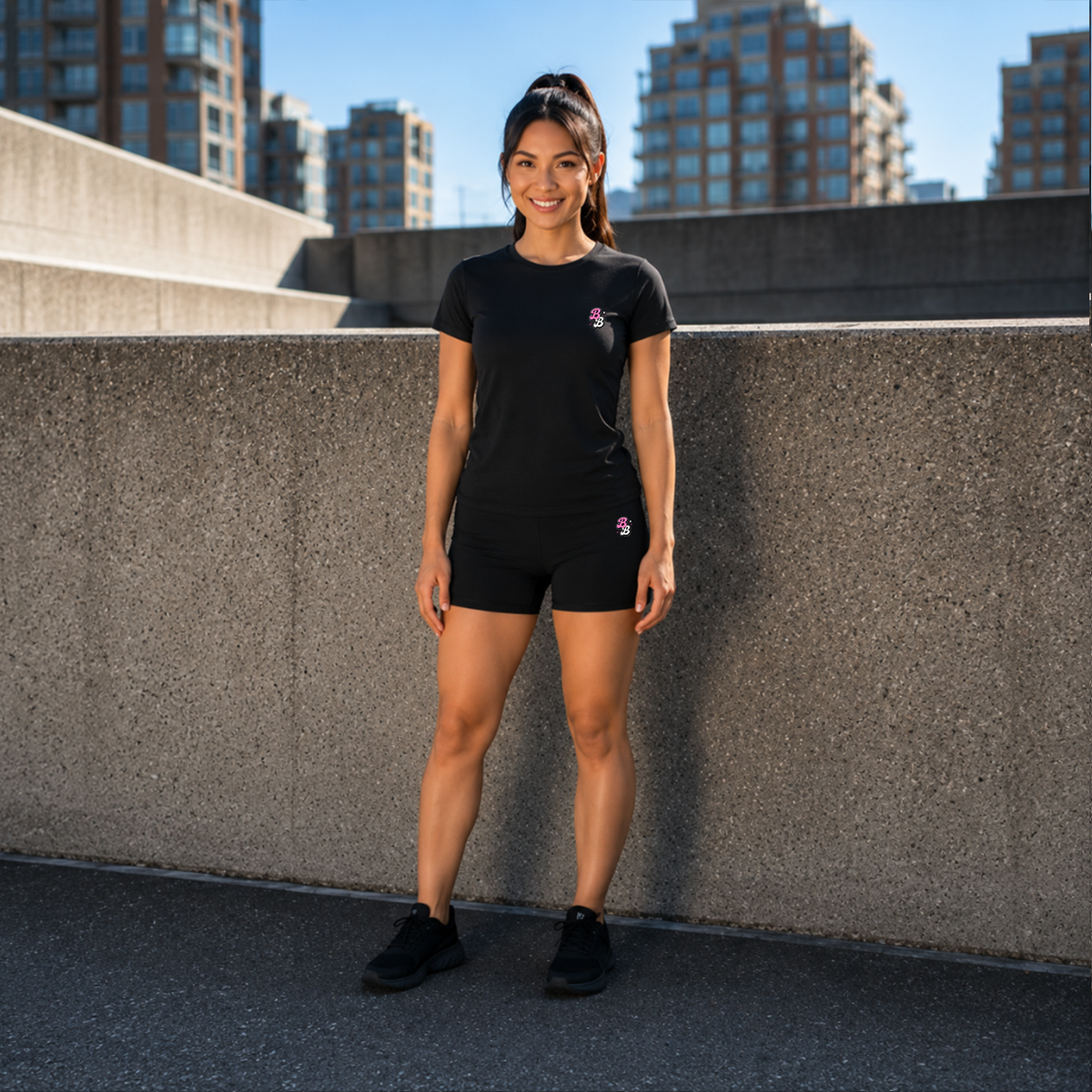 Black Athleisure Shorts Set