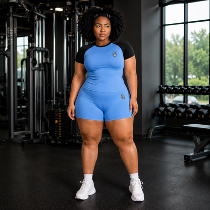 Blue & Black Athleisure Shorts Set